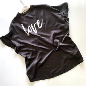 Victorias Secret Satin Kimono Robe Love Print One Size Fits all Black